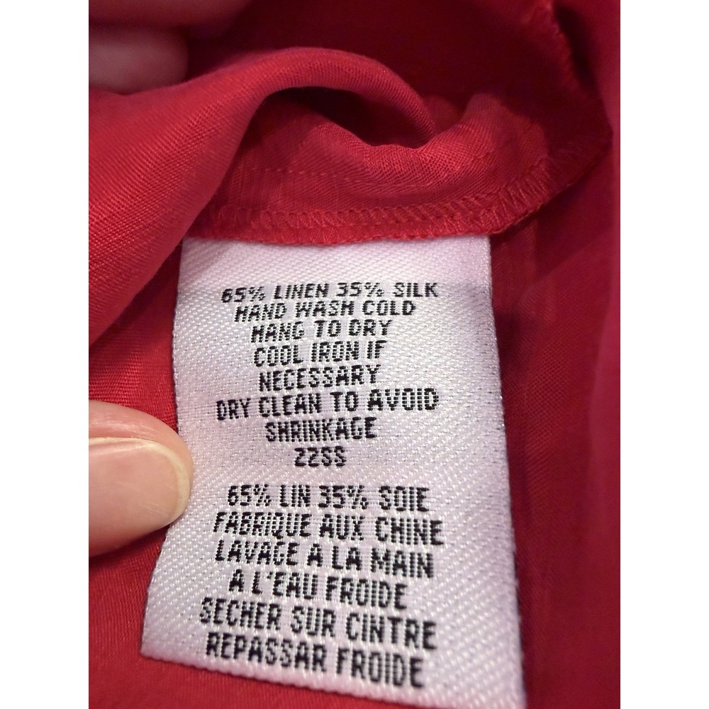 Eileen Fisher XS S Red Silk Linen Two Piece Button Shirt Pants Set Quiet Luxury - Picture 6 of 13